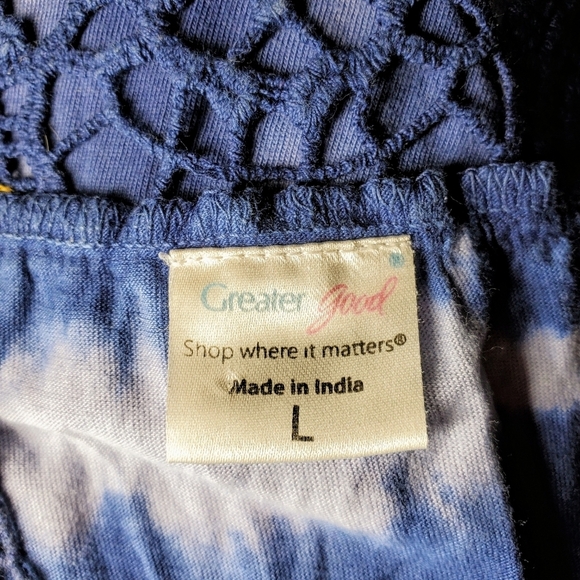 Greater Good Women's Navy Blue and White Tie-Dye Crochet Tank Top Size Large - Picture 7 of 16